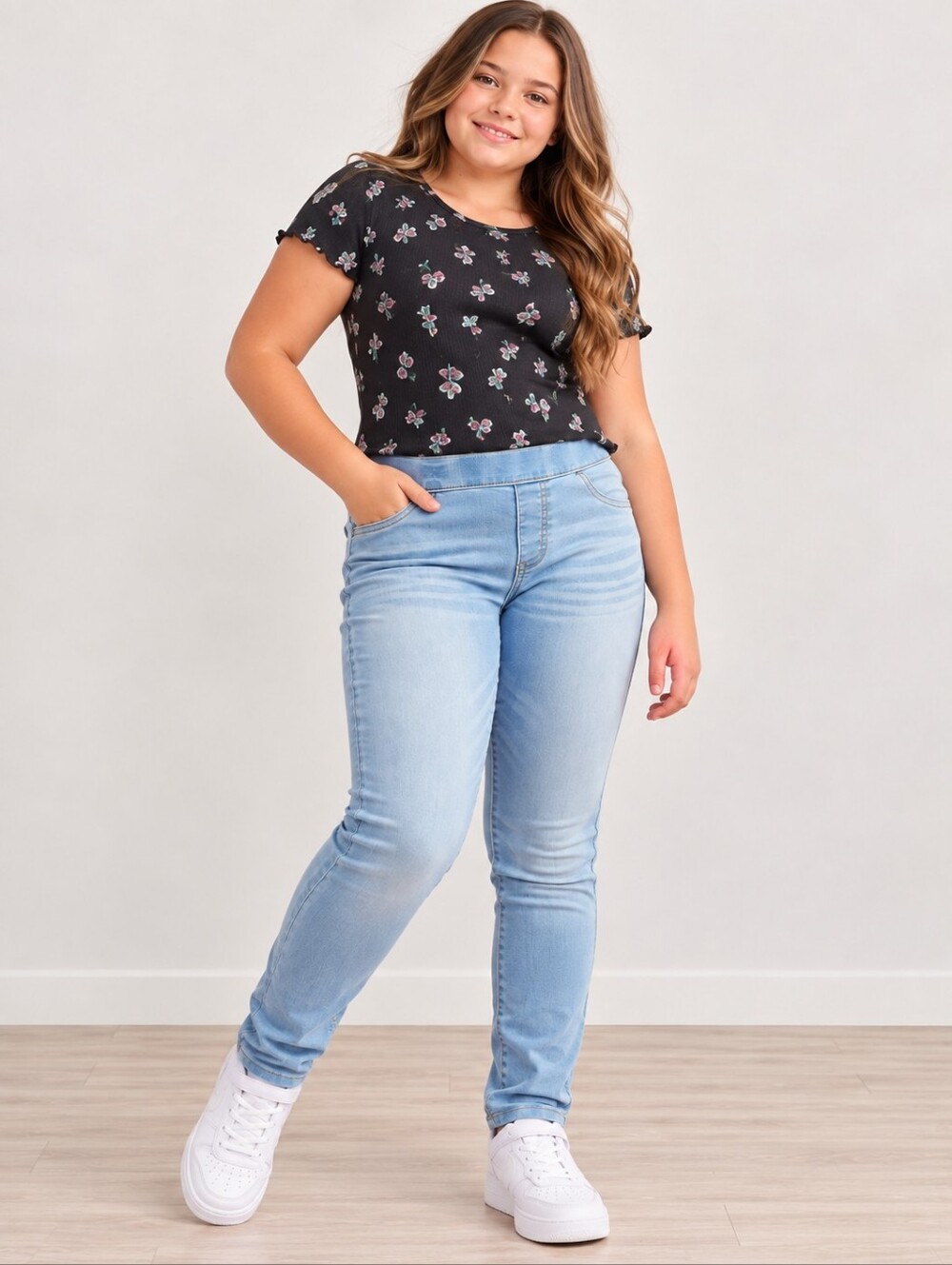SO Girls Pull-On Jeggings Stretch Skinny Jeans Plus Size 18 Light Wash Denim